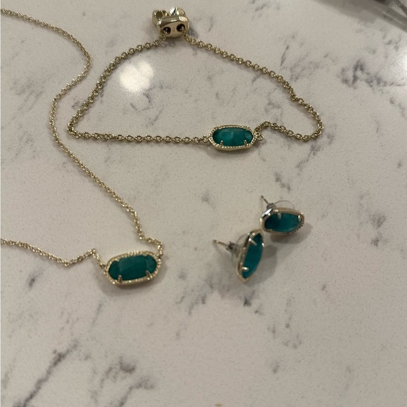 Kendra Scott Necklace, Bracelet and Earrings with Teal Stones, Golden Hardware - Picture 5 of 6